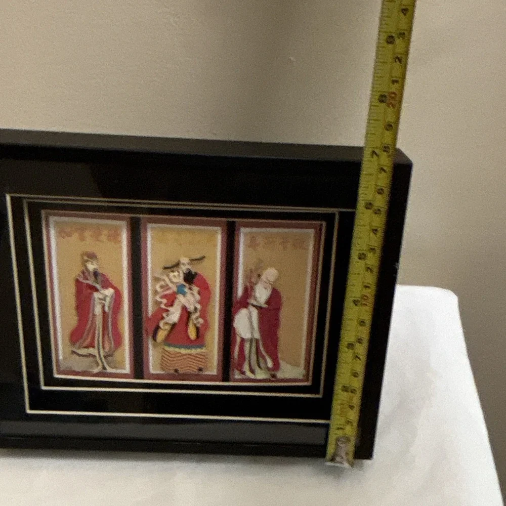 Fu Lu Shou Framed 3D Paper Relief Art Chinese Star Gods Asian Decor 7x9